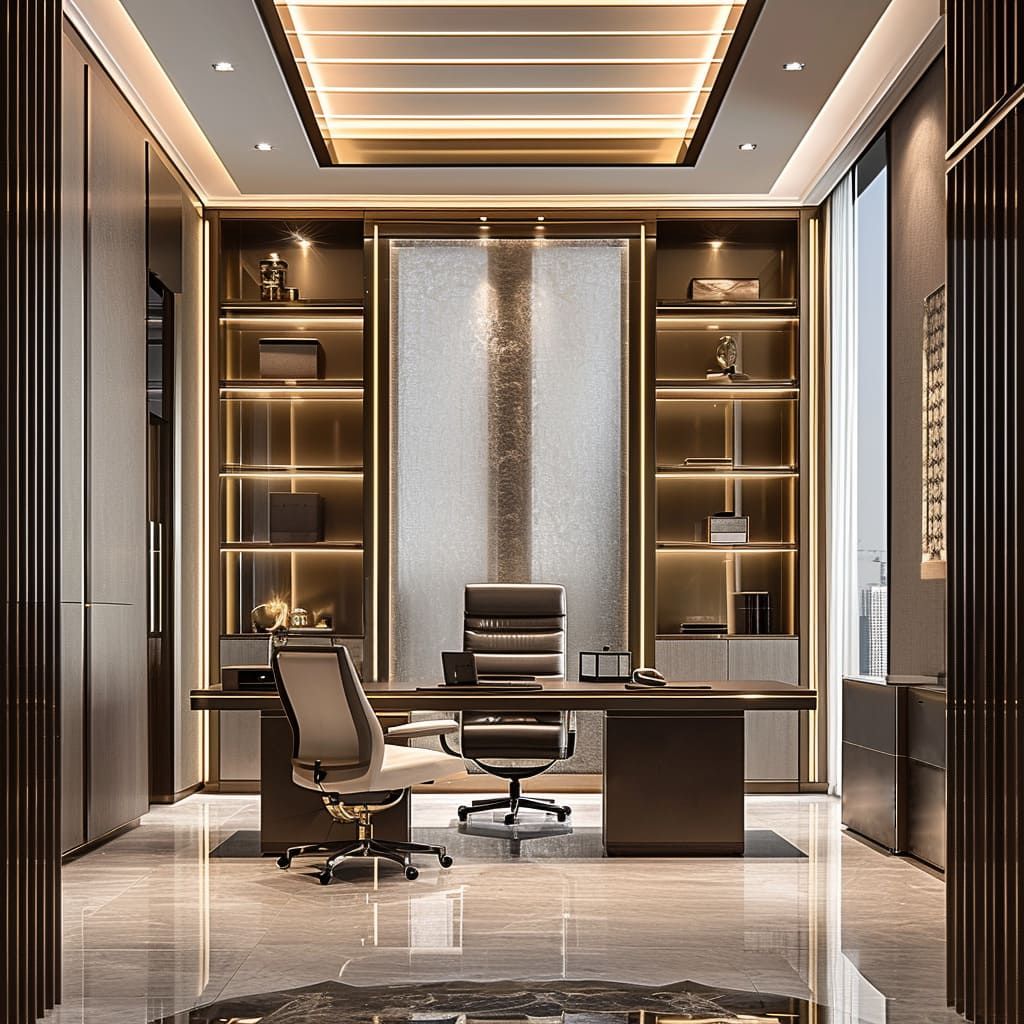 Executive CEO Presidential Office featuring Fluted Wood Acoustic Backdrop with Logo Niche #67